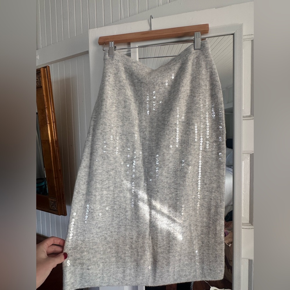 STAUD heather grey midi sequin skirt